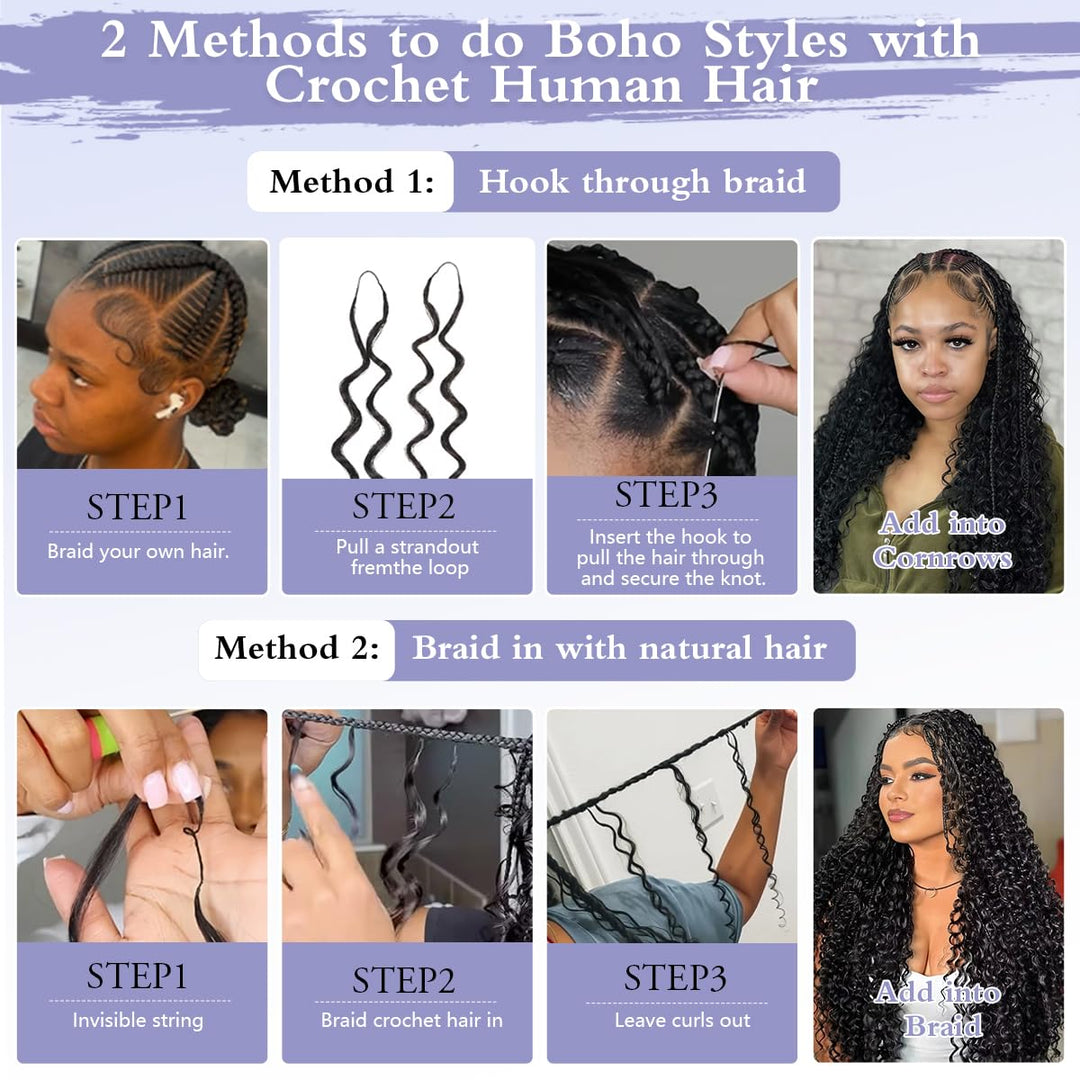 Feather Crochet Water Wave Human Hair Extensions Lightweight Fluffy Natural Look Crochet Hair