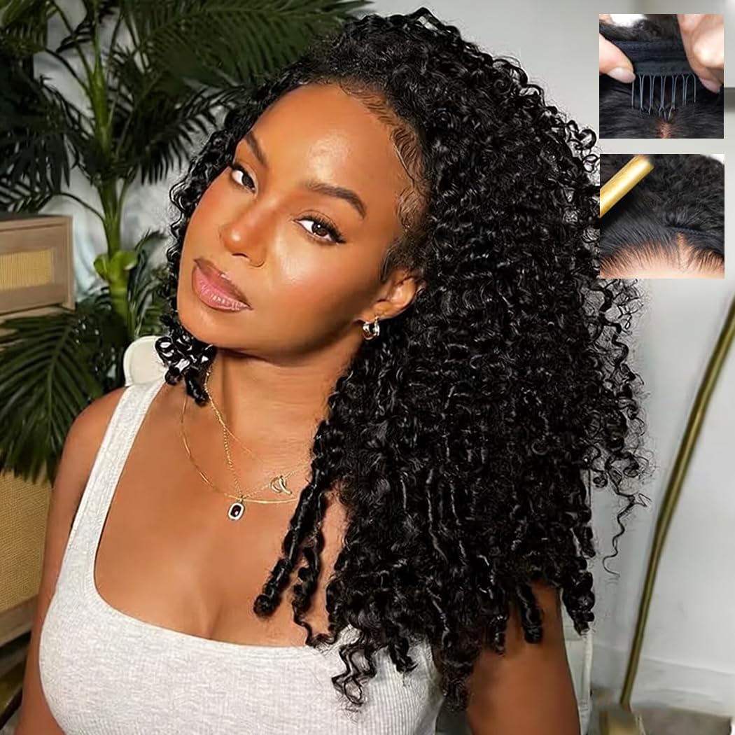 3 in 1 Burmese Curly Half Wig Human Hair 200% Density Glueless Wear &amp; Go Wig Beginner Friendly