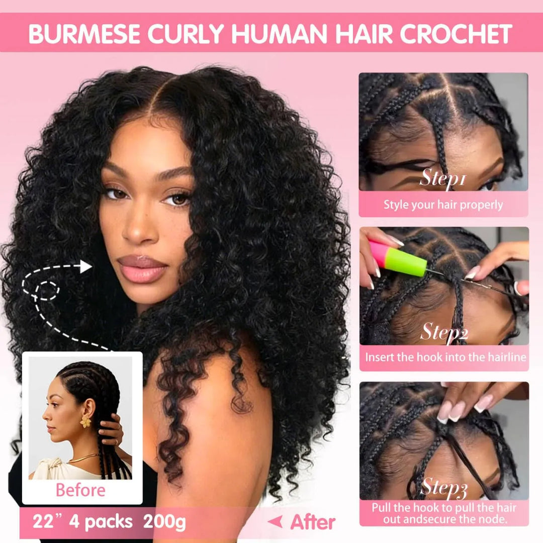Mamushow Feather Crochet Human Hair Bundles for Miracle Knots Human Hair Burmese Curly Pre-Separated 50g/Pack Reusable Invisible 100% Virgin Human Hair Crochet Extensions Natural Black