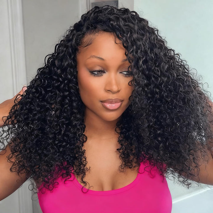3-in-1 Water Wave Half Wig Human Hair 180% Density Glueless Drawstring Wig Flexi-Fit Easy Wear