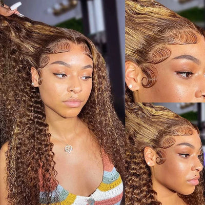 Highlight Deep Wave Frontal Wig 13*4 13*6 HD Lace Honey Blonde Wigs