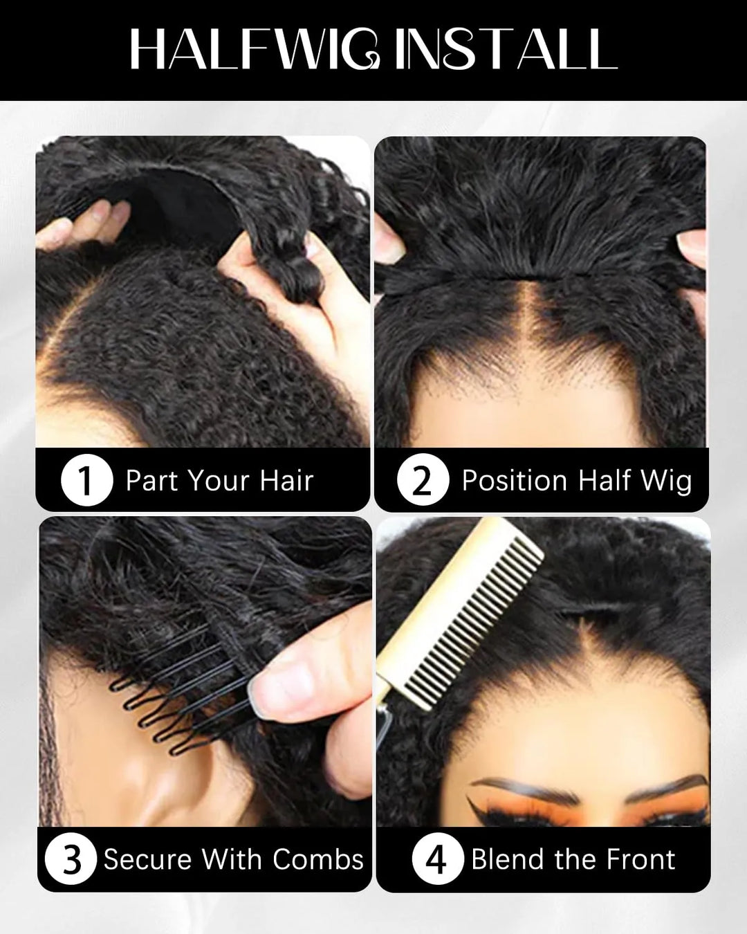 3 in 1 Burmese Curly Half Wig Human Hair 200% Density Glueless Wear &amp; Go Wig Beginner Friendly