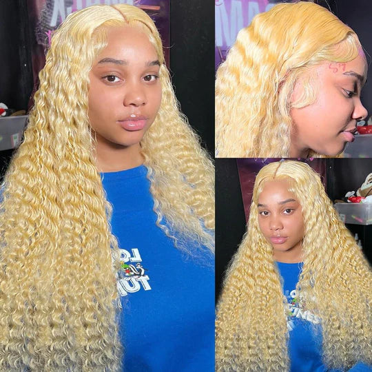 Deep Wave 613 Blonde 4*4 Lace Closure Human Hair Wig Brazilian Wigs For Women