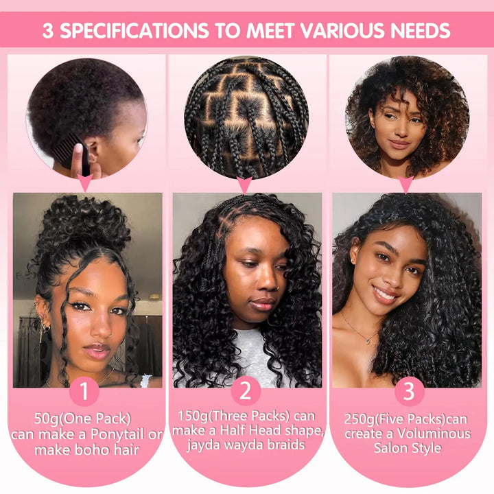 Mamushow Feather Crochet Human Hair Bundles for Miracle Knots Human Hair Burmese Curly Pre-Separated 50g/Pack Reusable Invisible 100% Virgin Human Hair Crochet Extensions Natural Black
