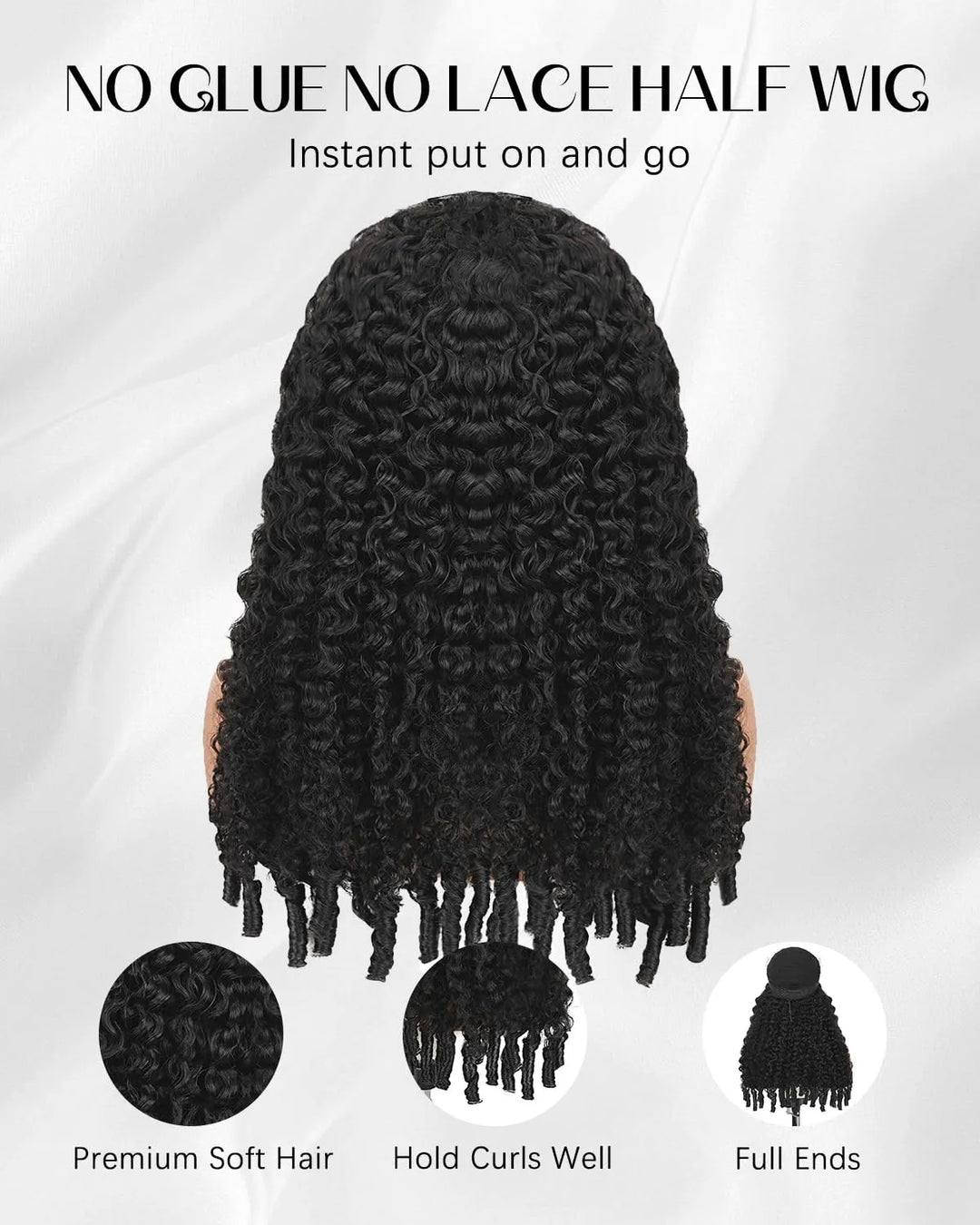 3 in 1 Burmese Curly Half Wig Human Hair 200% Density Glueless Wear &amp; Go Wig Beginner Friendly