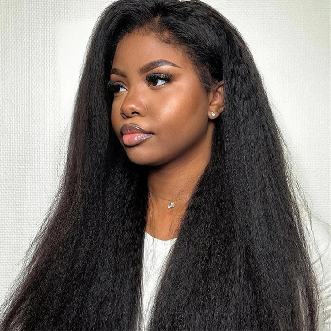 3-in-1  Kinky Straight Half Wig Human Hair 180% Density Glueless Drawstring Wig Flexi-Fit Easy Wear