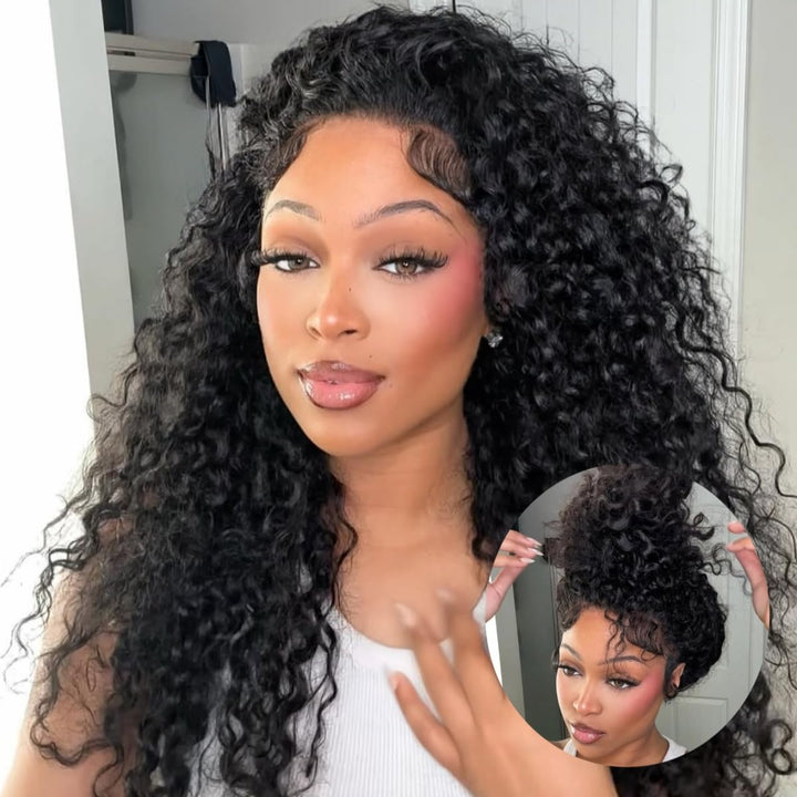 360 Lace Water Wave Wig Human Hair Invisible Drawstring Flexi-Fit Pre-Plucked Pre-Bleached Pre-Cut