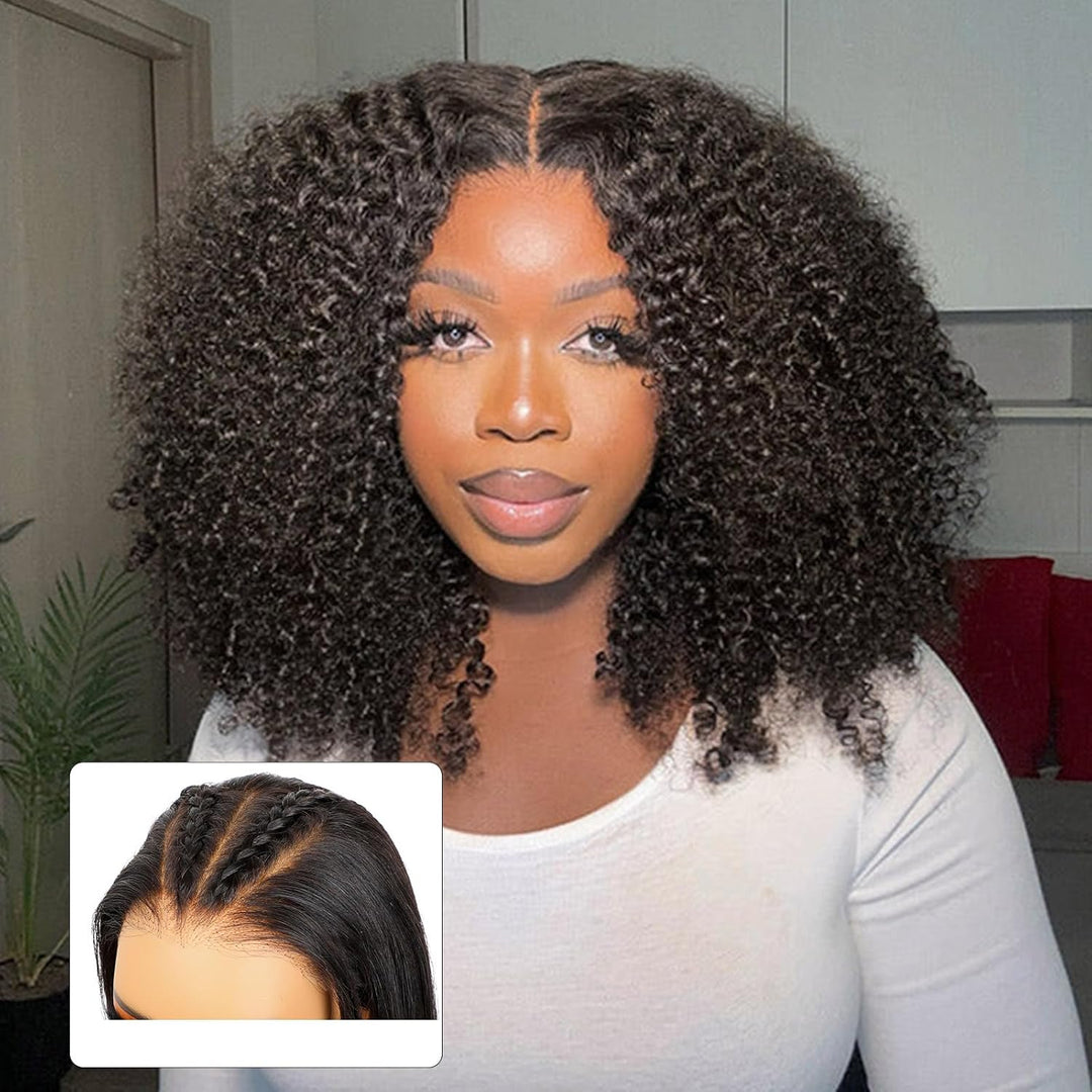 360 Lace Afro Curly Wig Human Hair Invisible Drawstring Flexi-Fit Pre-Plucked Pre-Bleached Pre-Cut