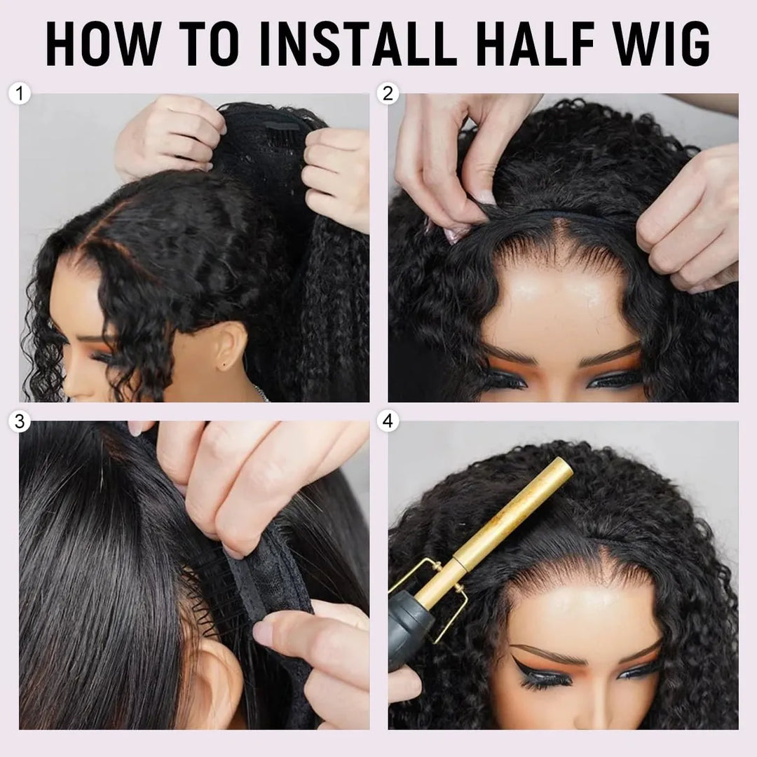 3 in 1 Burmese Curly Half Wig Human Hair 200% Density Glueless Wear &amp; Go Wig Beginner Friendly