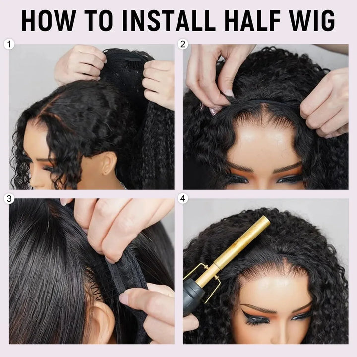 3 in 1 Burmese Curly Half Wig Human Hair 200% Density Glueless Wear &amp; Go Wig Beginner Friendly