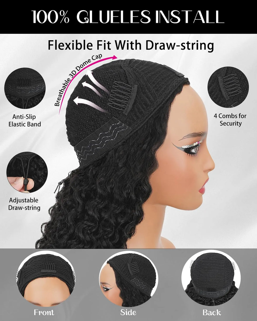3 in 1 Burmese Curly Half Wig Human Hair 200% Density Glueless Wear &amp; Go Wig Beginner Friendly