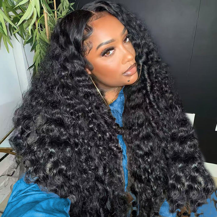 3-in-1 Deep Wave Half Wig Human Hair 180% Density Glueless Drawstring Wig Flexi-Fit Easy Wear