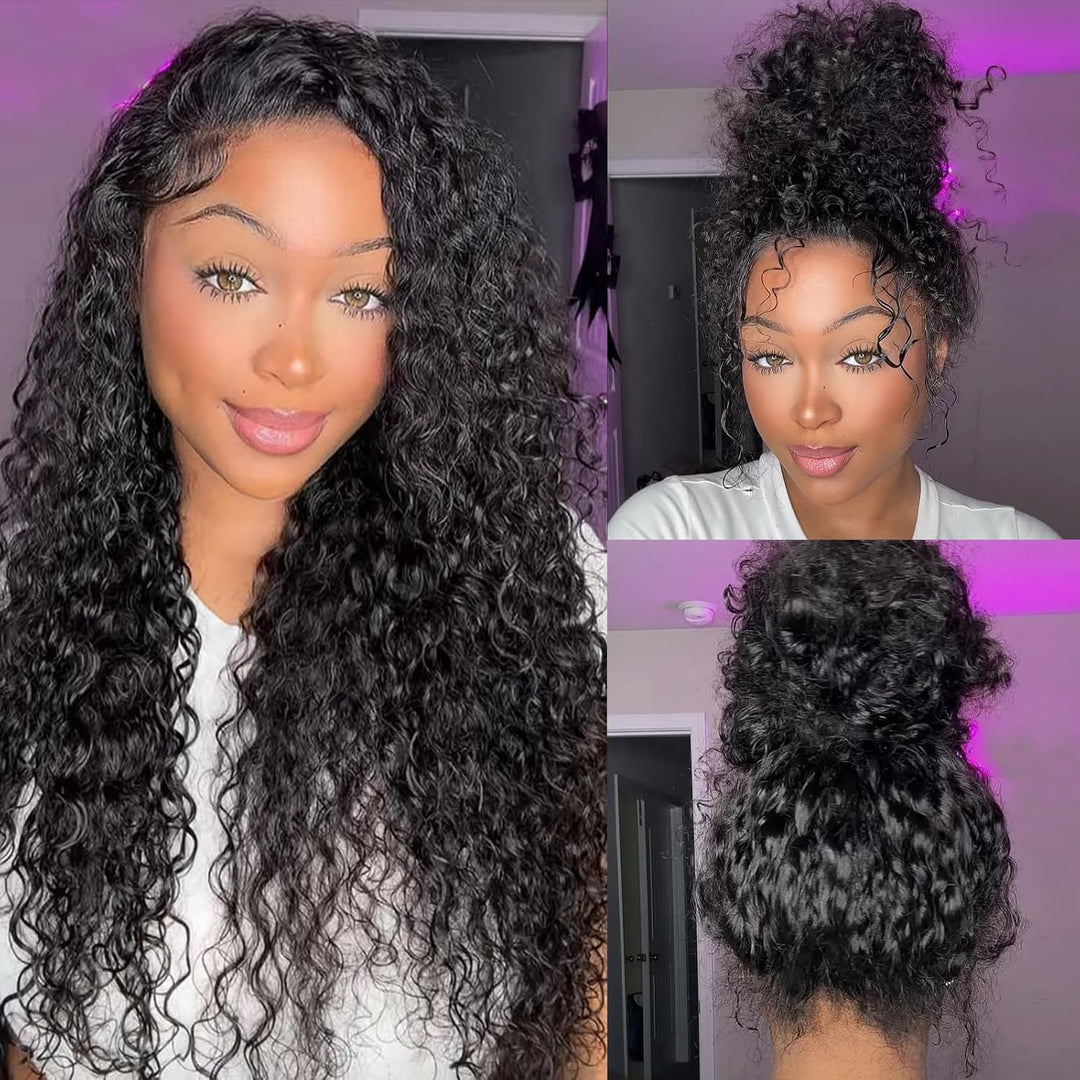 360 Lace Water Wave Wig Human Hair Invisible Drawstring Flexi-Fit Pre-Plucked Pre-Bleached Pre-Cut
