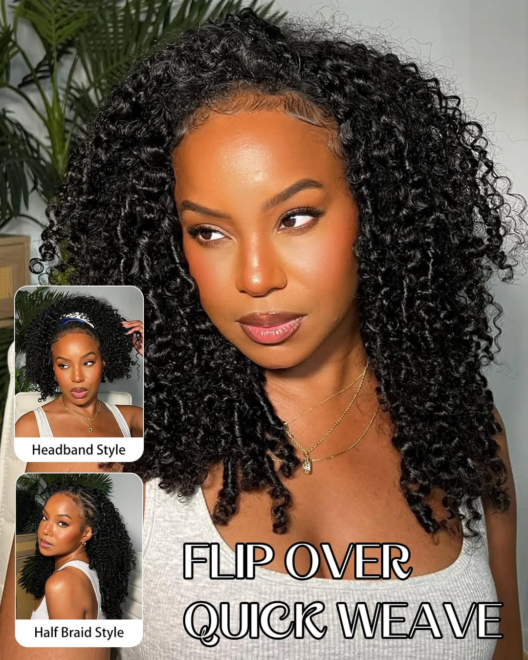 3 in 1 Burmese Curly Half Wig Human Hair 200% Density Glueless Wear &amp; Go Wig Beginner Friendly