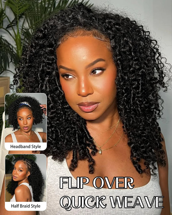 3 in 1 Burmese Curly Half Wig Human Hair 200% Density Glueless Wear &amp; Go Wig Beginner Friendly