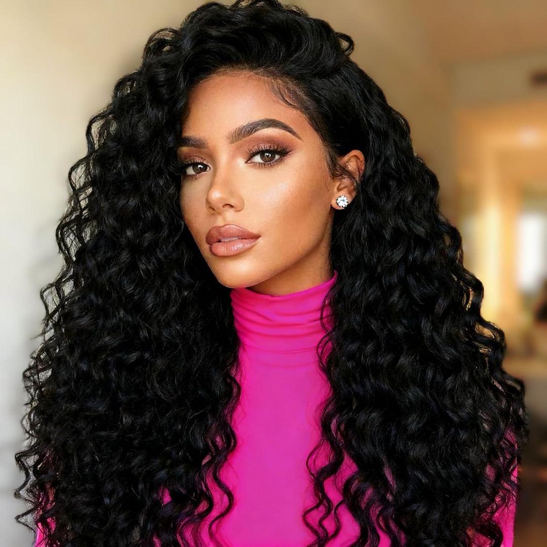 3-in-1 Deep Wave Half Wig Human Hair 180% Density Glueless Drawstring Wig Flexi-Fit Easy Wear
