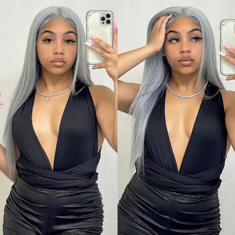 Grey Color 13x4 HD Lace Wigs for Women Straight Frontal Wigs With Baby Hair