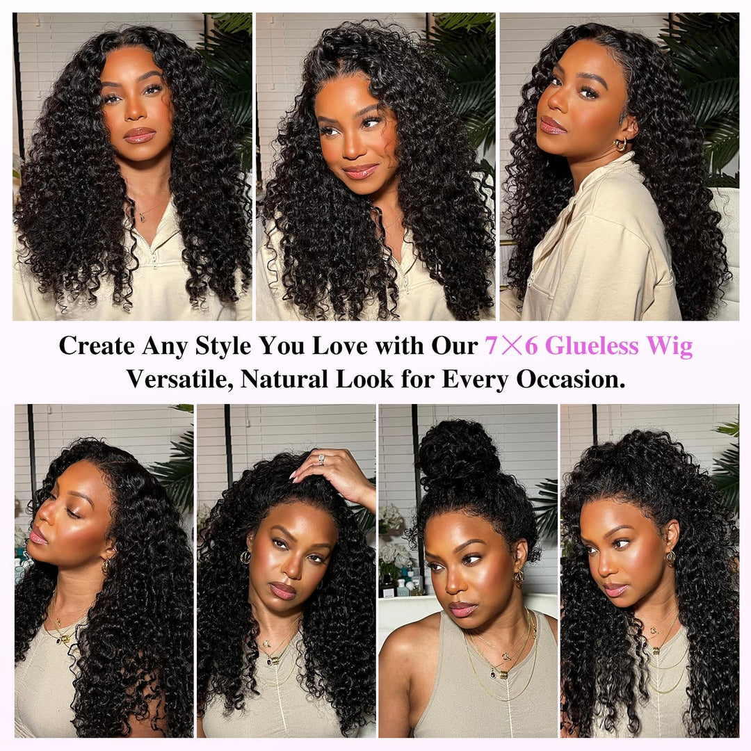 Wear &amp; Go 7x6 Burmese Curly Wig Lace Front Glueless Wig Invisible Drawstring