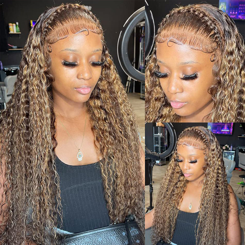 Highlight Deep Wave Frontal Wig 13*4 13*6 HD Lace Honey Blonde Wigs