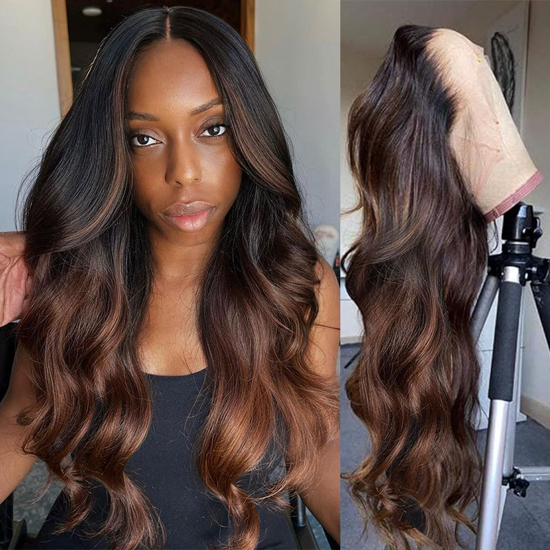 Ombre Body Wave Lace Front Wig 1B/30 Lace Frontal Wig Colored 13x4 HD Lace Human Hair Wigs