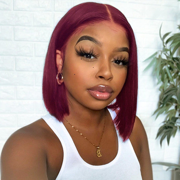 Grade Human Hair Burgundy 99J Color Short Bob 4X4 Closure Wig