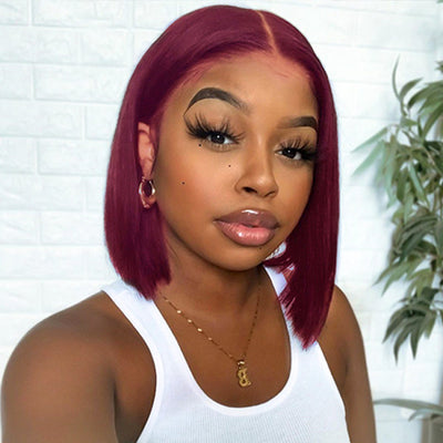 Grade Human Hair Burgundy 99J Color Short Bob 4X4 Closure Wig