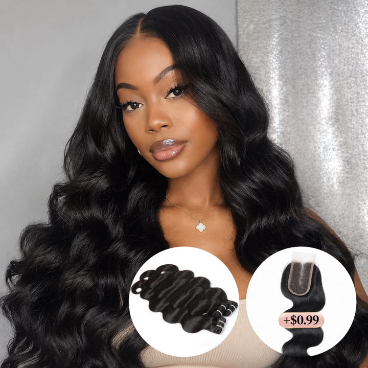 Body Wave Human Hair Bundles With 2x4 Lace Closure