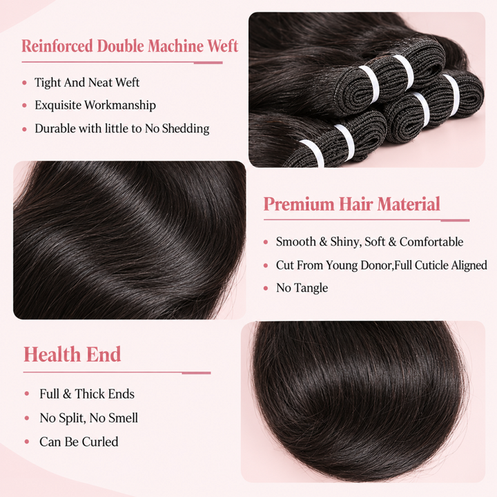 Body Wave Human Hair Bundles With 2x4 Lace Closure