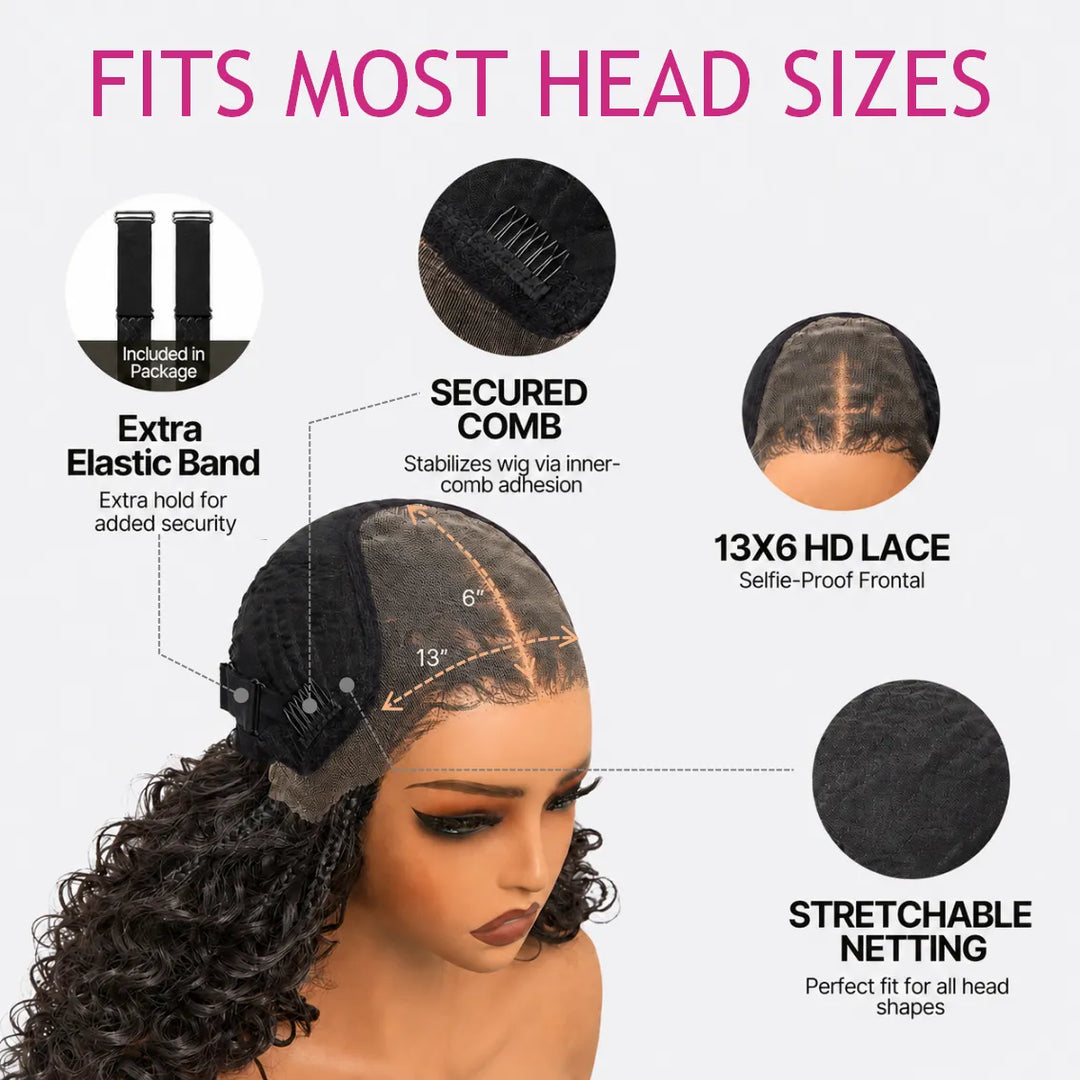Mamushow Boho Braids 13x6 Lace Frontal Glueless Wigs Human Hair Water Wave HD Transparent Lace Wigs