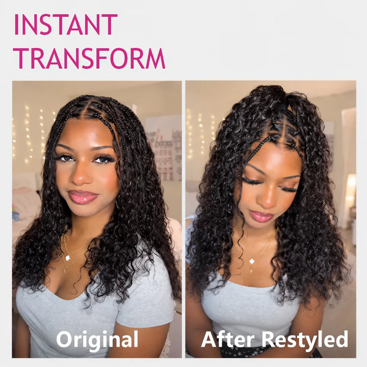 Mamushow Boho Braids 13x6 Lace Frontal Glueless Wigs Human Hair Water Wave HD Transparent Lace Wigs