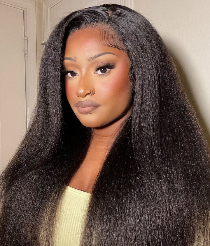 3-in-1 Yaki Straight Half Wig Human Hair 180% Density Glueless Drawstring Wig Flexi-Fit Easy Wear