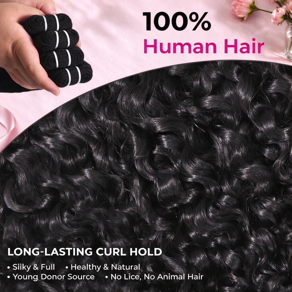 Burmese Curly Human Hair Bundles With 2x4 Lace Closure