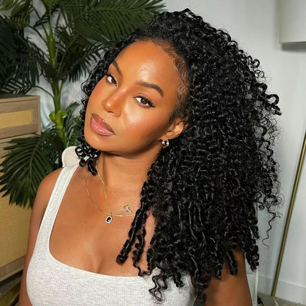 3-in-1 Burmese Curly Half Wig Human Hair 180% Density Glueless Drawstring Wig Flexi-Fit Easy Wear