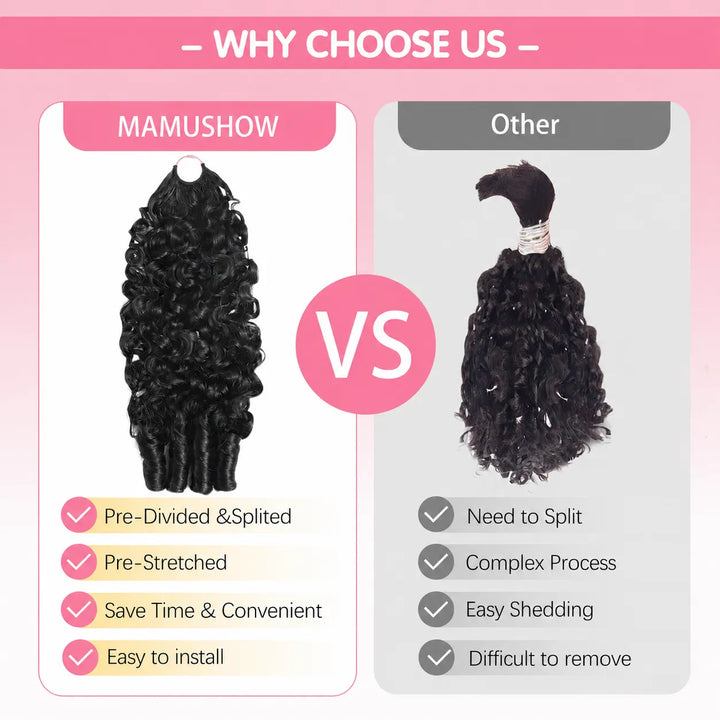 Mamushow Feather Crochet Human Hair Bundles for Miracle Knots Human Hair Burmese Curly Pre-Separated 50g/Pack Reusable Invisible 100% Virgin Human Hair Crochet Extensions Natural Black