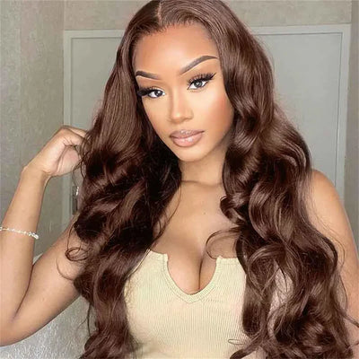 #4 Dark Brown Color Wig 13x4 13x6 Frontal Lace Front Wig Body Wave Hair Wig 180% Density Human Hair Wig