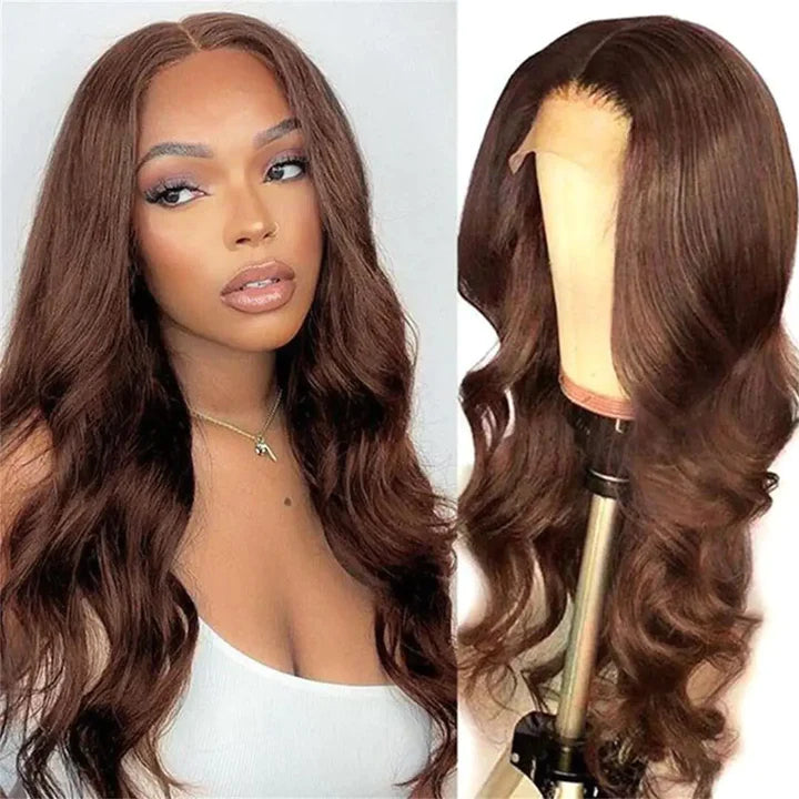 #4 Dark Brown Color Wig 13x4 13x6 Frontal Lace Front Wig Body Wave Hair Wig 180% Density Human Hair Wig