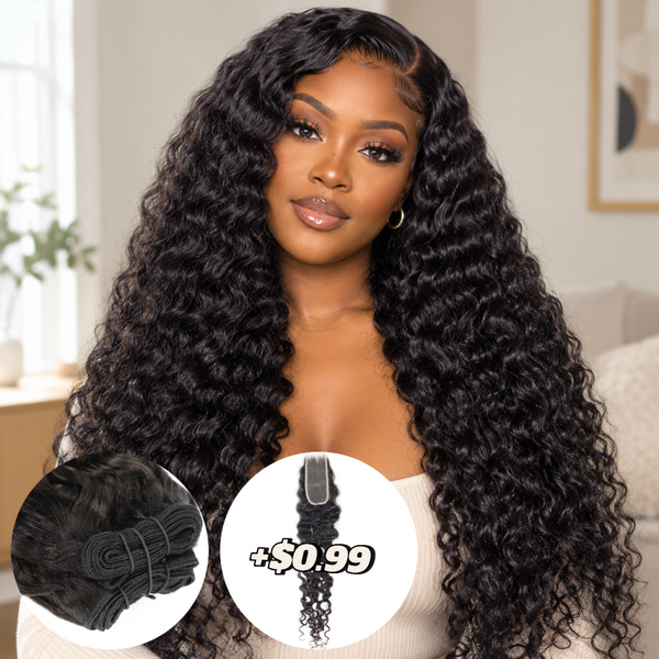 Curly Wave Human Hair Bundles With 2x4 Lace Closure
