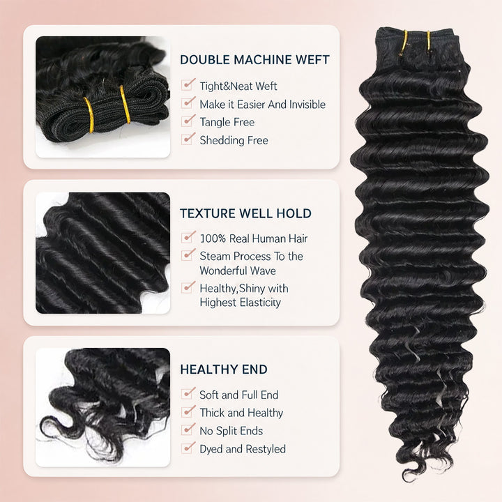 Deep Wave Human Hair Bundles With 2x4 Lace Closure