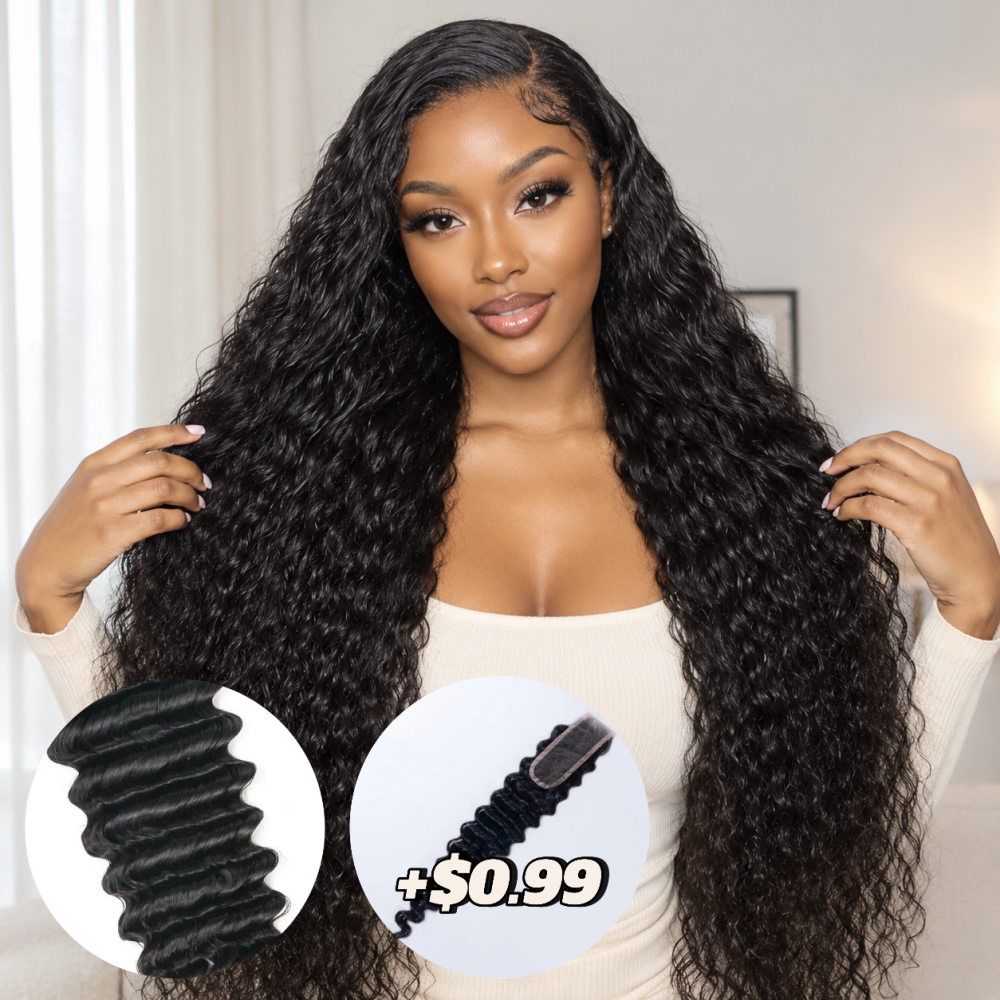 Deep Wave Human Hair Bundles With 2x4 Lace Closure
