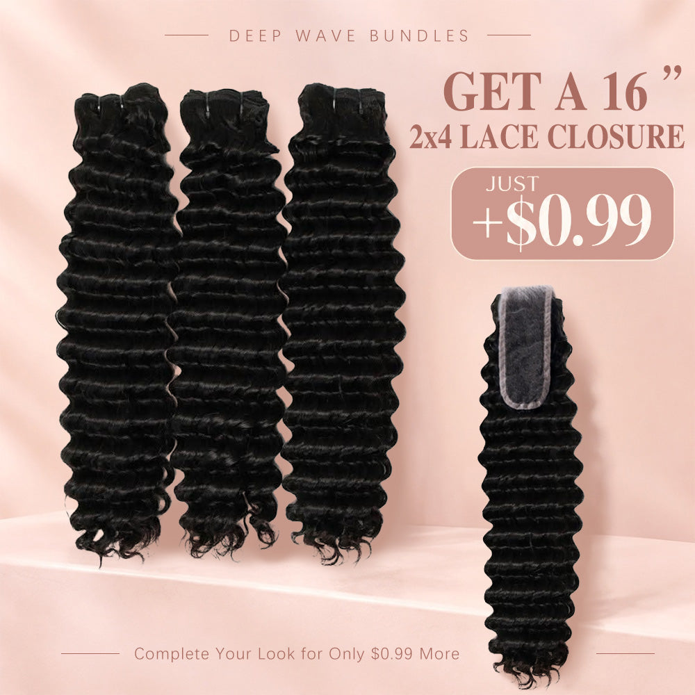 Deep Wave Human Hair Bundles With 2x4 Lace Closure