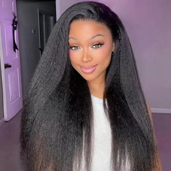 3-in-1  Kinky Straight Half Wig Human Hair 180% Density Glueless Drawstring Wig Flexi-Fit Easy Wear