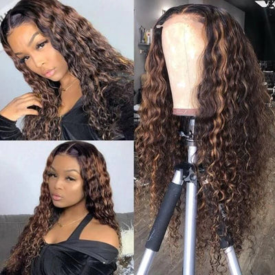 Wear & Go Balayage Water Wave Pre-Bleached Glueless Wig Invisible Lace Wig Dome Cap Wigs