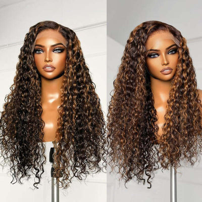 Wear & Go Balayage Water Wave Pre-Bleached Glueless Wig Invisible Lace Wig Dome Cap Wigs
