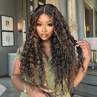 Wear & Go Balayage Water Wave Pre-Bleached Glueless Wig Invisible Lace Wig Dome Cap Wigs