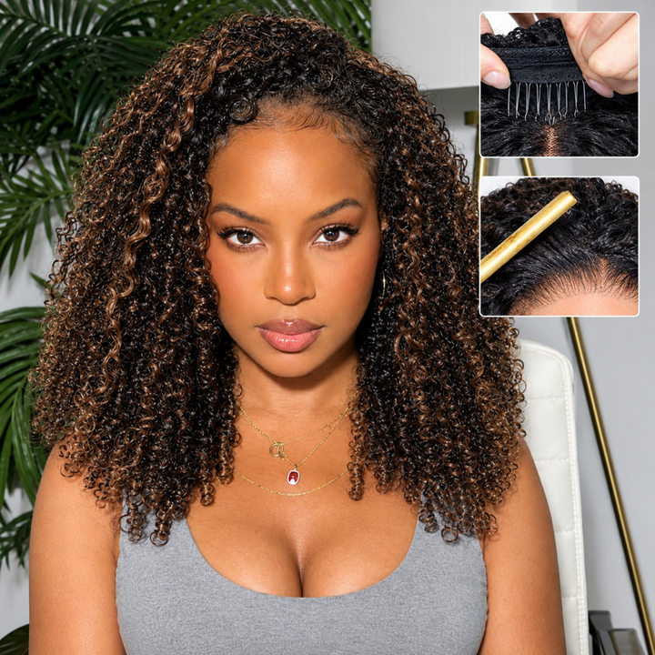 Flash Sale | 3 in 1 Burmese Curly Half Wig Human Hair 180% Density Glueless Wear &amp; Go Wig Beginner Friendly