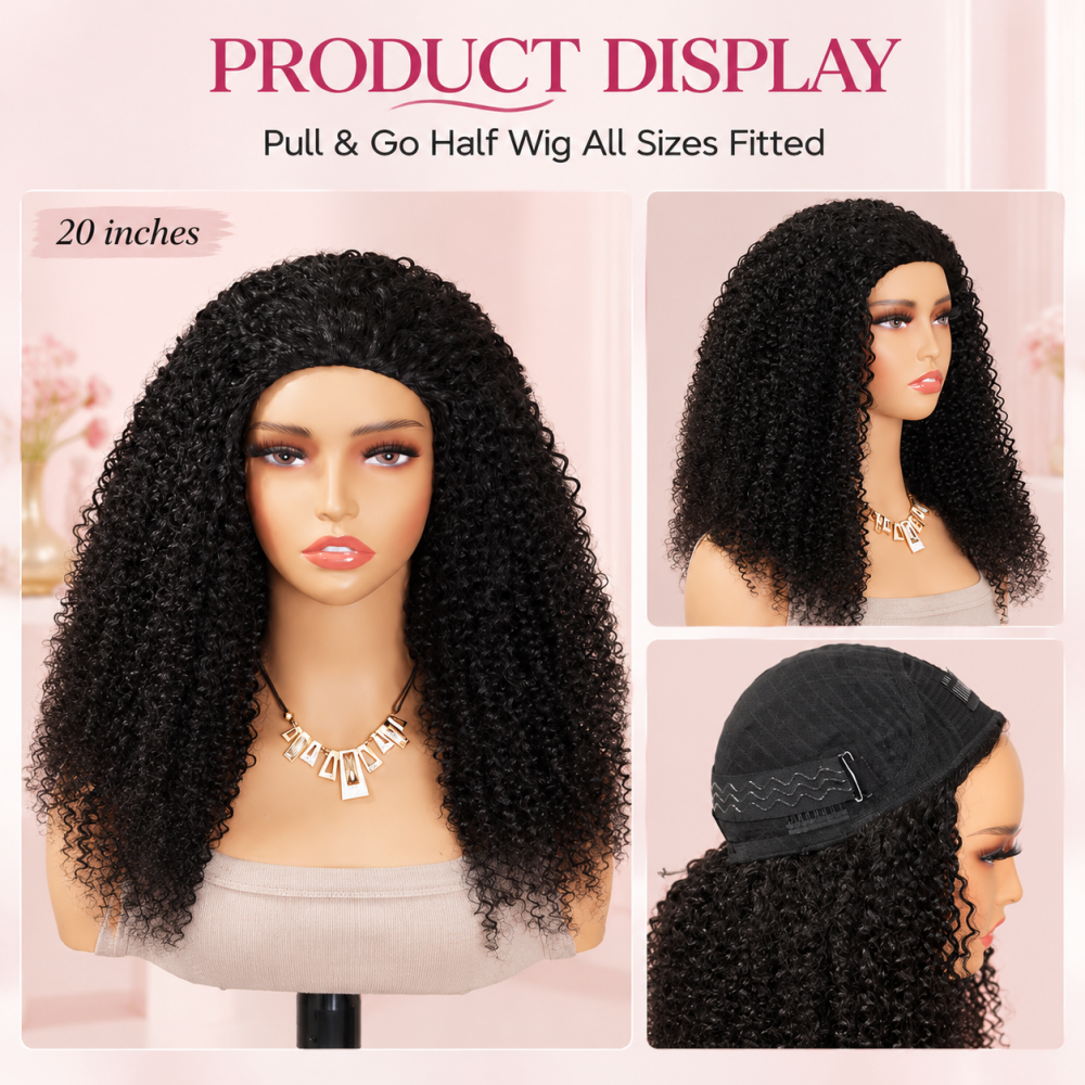 Flash Sale | 3 in 1 Kinky Curly Half Wig Human Hair Glueless Wear &amp; Go Wig Beginner Friendly