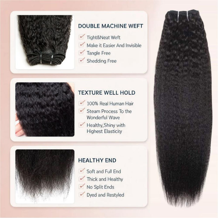 Kinky Straight Human Hair Bundles With 2x4 Lace Closure