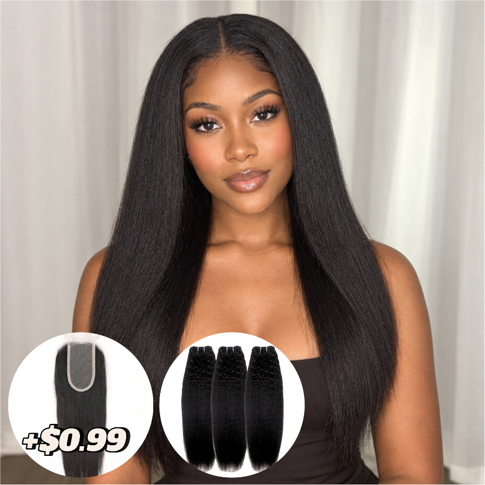 Kinky Straight Human Hair Bundles With 2x4 Lace Closure