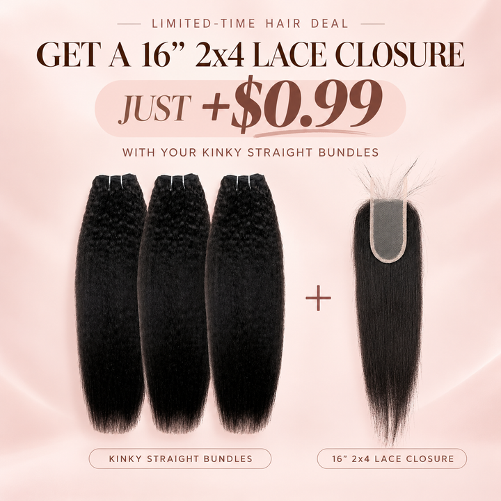 Kinky Straight Human Hair Bundles With 2x4 Lace Closure