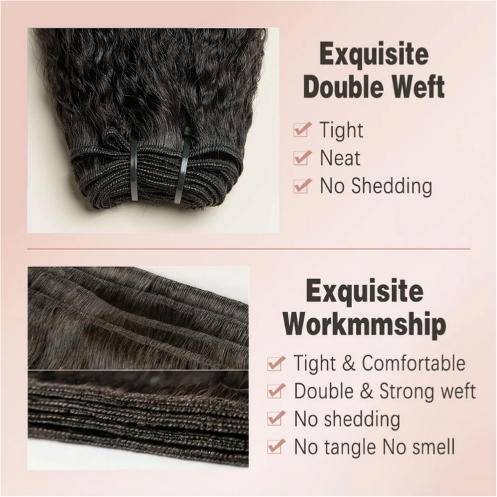 Kinky Straight Human Hair Bundles With 2x4 Lace Closure